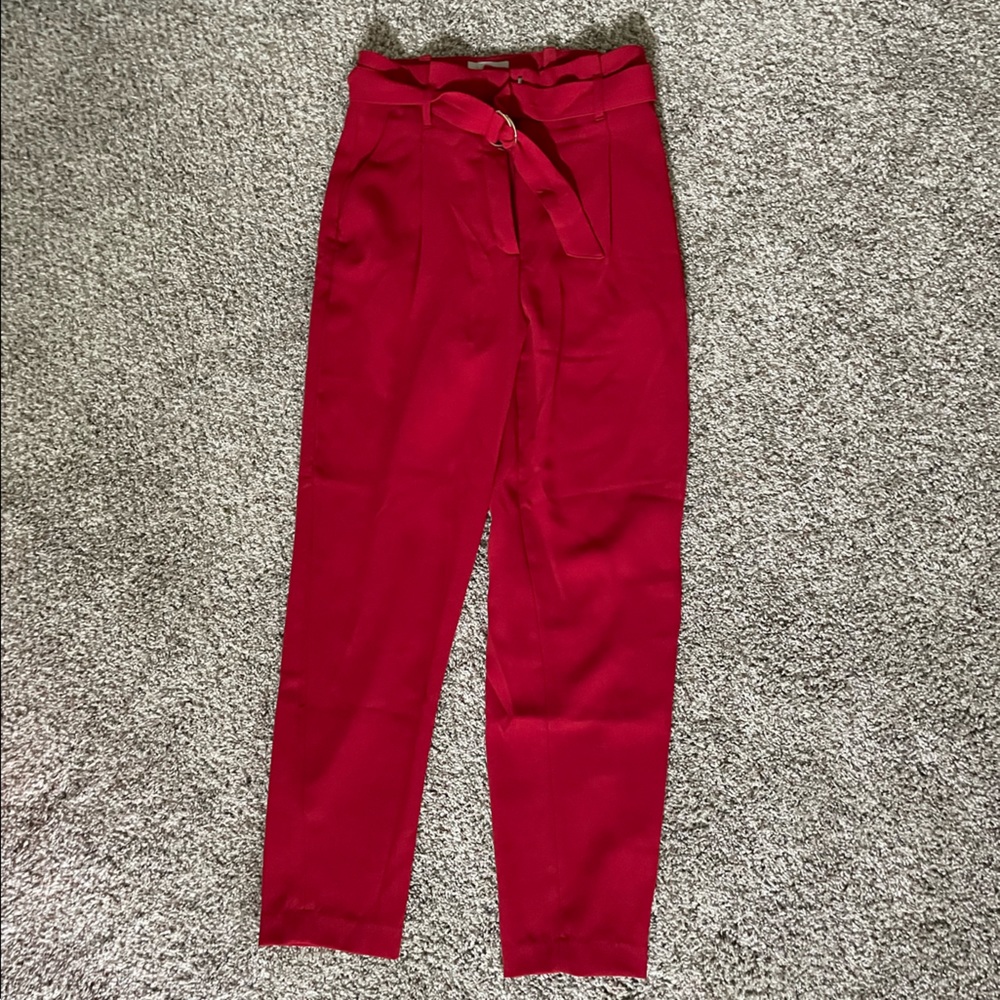 High Waisted H&M Red Paper Bag Pants